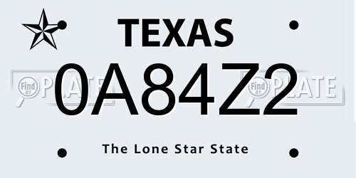 0A84Z2 Texas License Plate