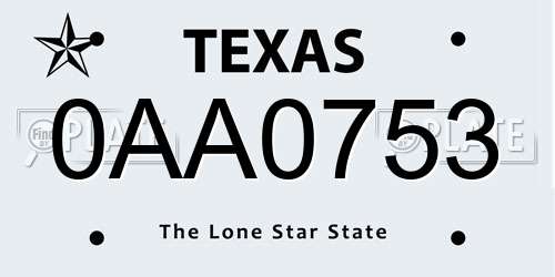 0AA0753 Texas License Plate
