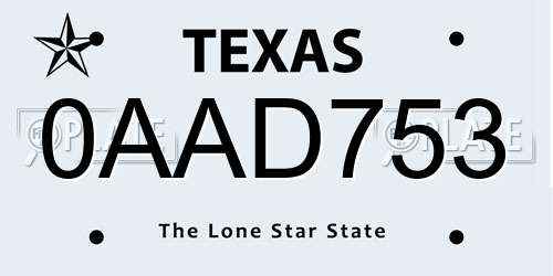 0AAD753 Texas License Plate
