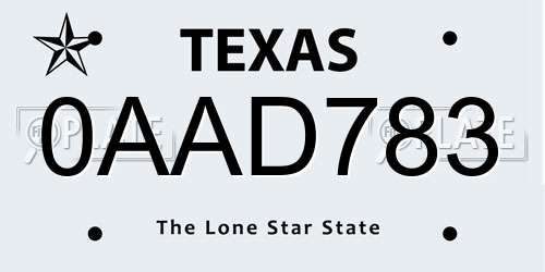 0AAD783 Texas License Plate