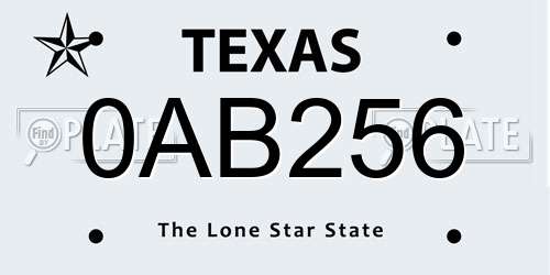 0AB256 Texas License Plate