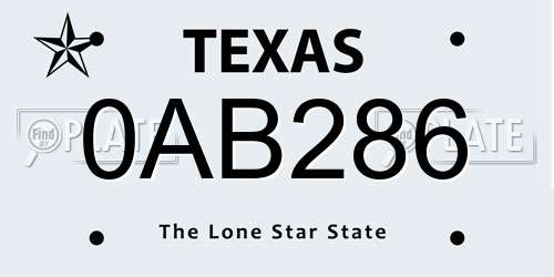 0AB286 Texas License Plate