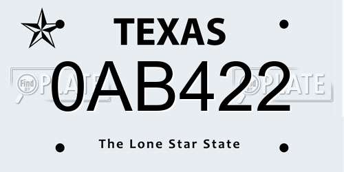 0AB422 Texas License Plate