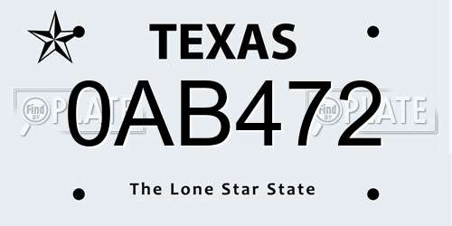 0AB472 Texas License Plate