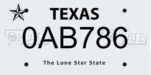 0AB786 Texas License Plate