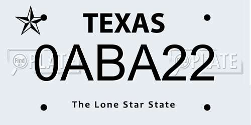 0ABA22 Texas License Plate