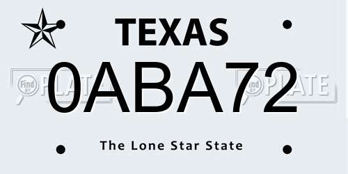 0ABA72 Texas License Plate