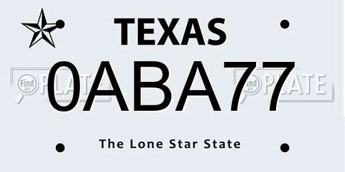0ABA77 Texas License Plate