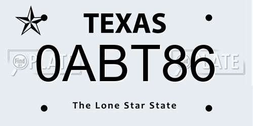 0ABT86 Texas License Plate