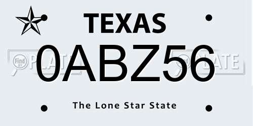 0ABZ56 Texas License Plate