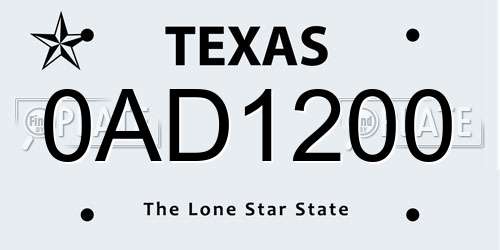 0AD1200 Texas License Plate