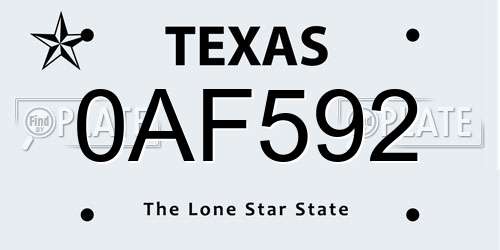0AF592 Texas License Plate