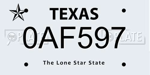 0AF597 Texas License Plate