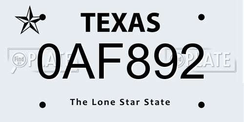 0AF892 Texas License Plate