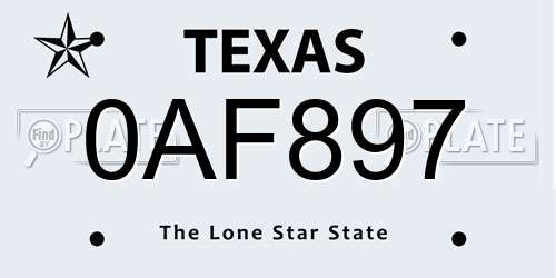 0AF897 Texas License Plate