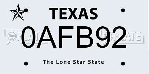 0AFB92 Texas License Plate