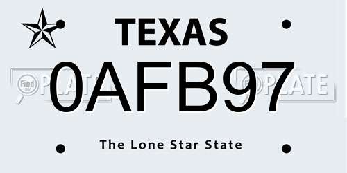 0AFB97 Texas License Plate