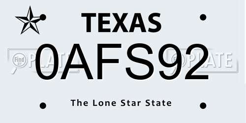 0AFS92 Texas License Plate