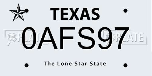 0AFS97 Texas License Plate