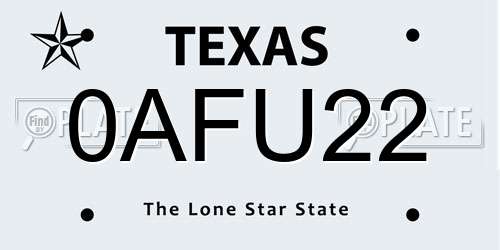 0AFU22 Texas License Plate