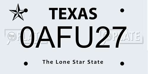 0AFU27 Texas License Plate