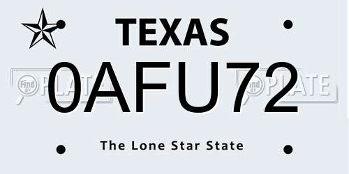 0AFU72 Texas License Plate