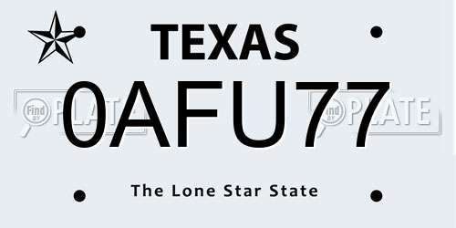 0AFU77 Texas License Plate