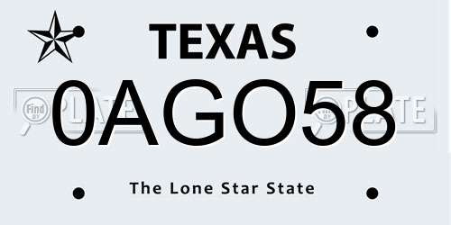 0AGO58 Texas License Plate