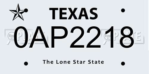 0AP2218 Texas License Plate