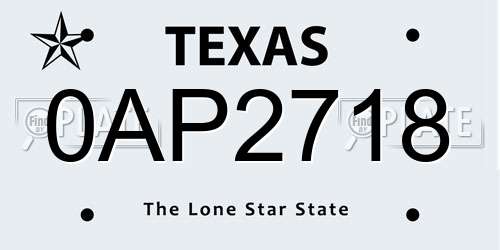 0AP2718 Texas License Plate