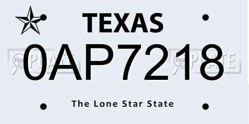 0AP7218 Texas License Plate