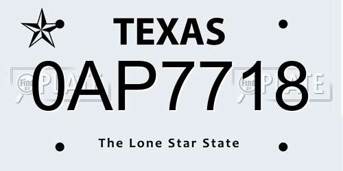 0AP7718 Texas License Plate
