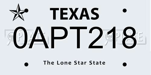 0APT218 Texas License Plate