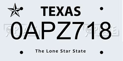 0APZ718 Texas License Plate