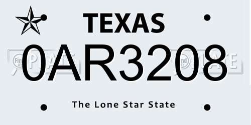0AR3208 Texas License Plate
