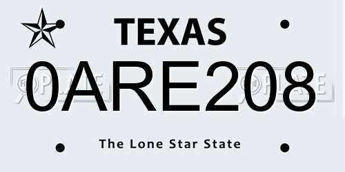 0ARE208 Texas License Plate