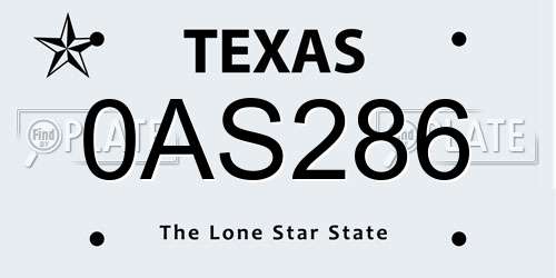 0AS286 Texas License Plate