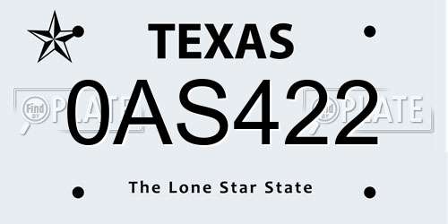 0AS422 Texas License Plate