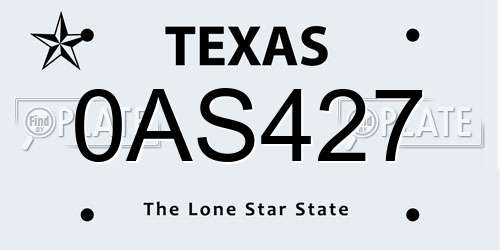 0AS427 Texas License Plate