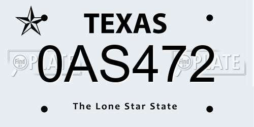 0AS472 Texas License Plate