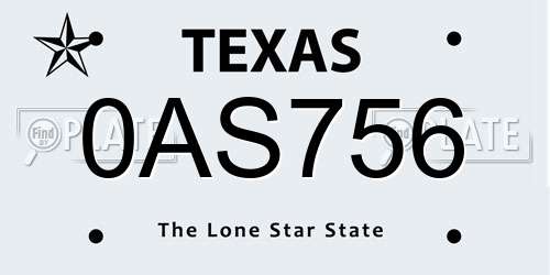 0AS756 Texas License Plate