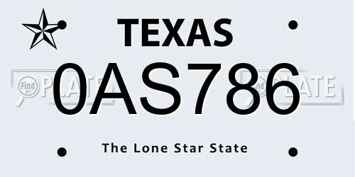 0AS786 Texas License Plate