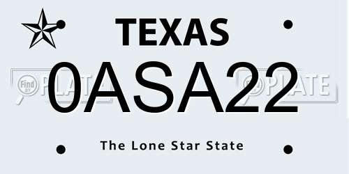 0ASA22 Texas License Plate
