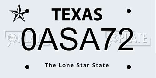 0ASA72 Texas License Plate