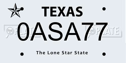 0ASA77 Texas License Plate