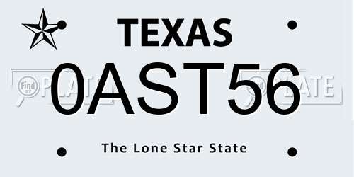 0AST56 Texas License Plate