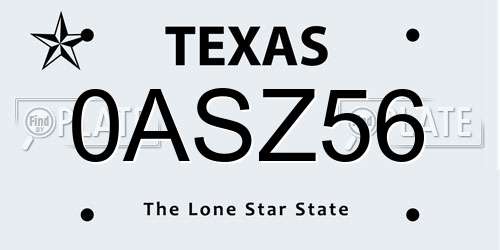 0ASZ56 Texas License Plate