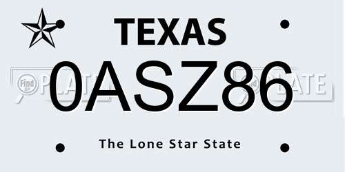 0ASZ86 Texas License Plate