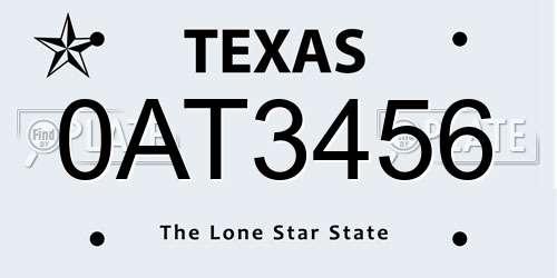 0AT3456 Texas License Plate