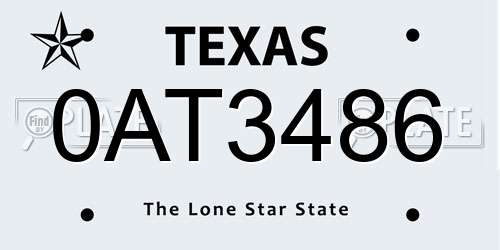 0AT3486 Texas License Plate